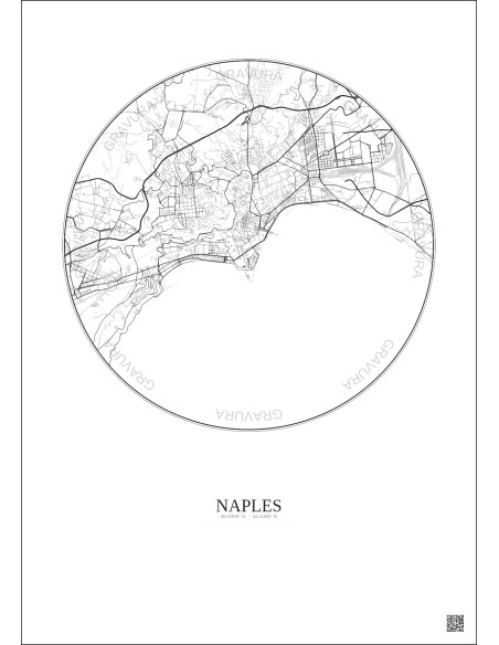 Affiche Naples – Poster carte de ville 5km | Gravura – Fond clair