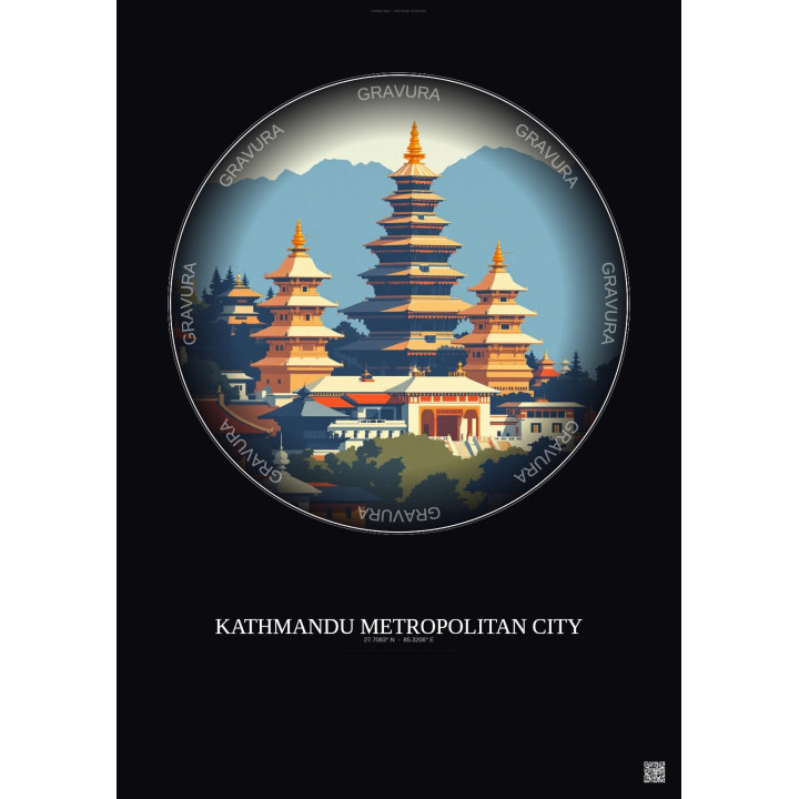 Kathmandu Metropolitan City Vintage Travel Poster – Historic Old