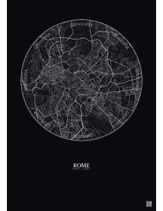 Affiche Rome – Poster carte de ville 6km | Gravura – Fond foncé