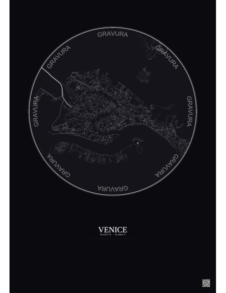 Affiche Venice – Poster carte de ville 2.5km | Gravura – Fond foncé