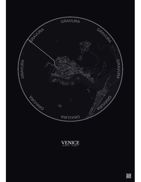 Affiche Venice – Poster carte de ville 5km | Gravura – Fond foncé