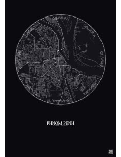 Affiche Phnom Penh – Poster carte de ville 10km | Gravura – Fond