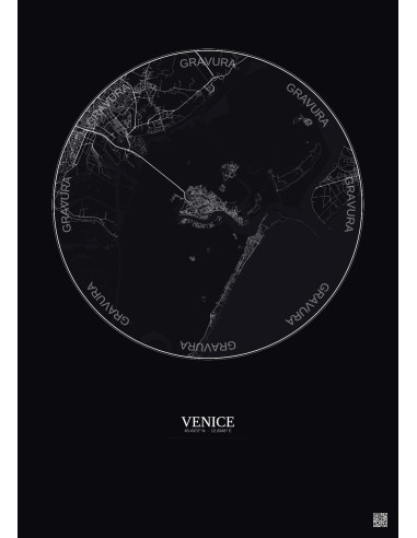 Affiche Venice – Poster carte de ville 10km | Gravura – Fond foncé