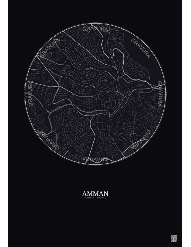 Amman City Map Poster 2.5km | Gravura – Dark background