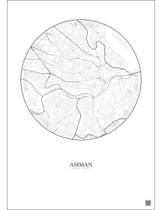 Amman City Map Poster 2.5km | Gravura – Light background