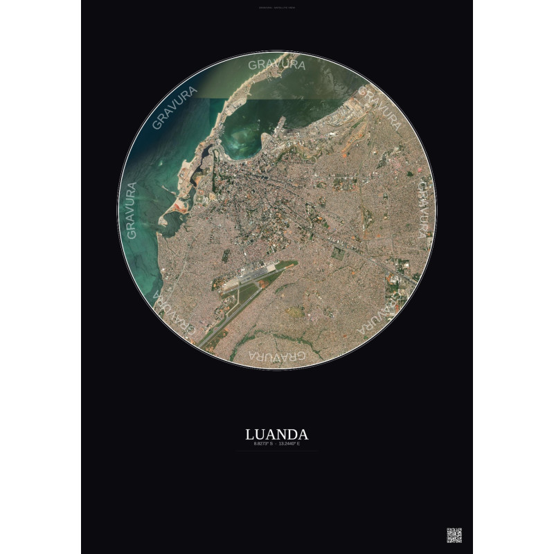Affiche Luanda – Poster vue satellite 6km Couleur | Gravura – Fond foncé