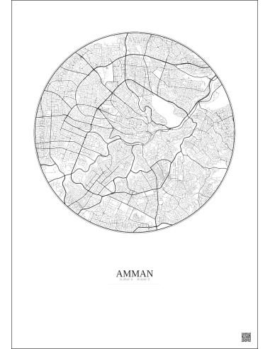 Affiche Amman – Poster carte de ville 6km | Gravura – Fond clair