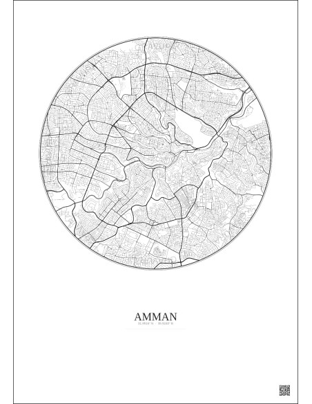 Affiche Amman – Poster carte de ville 6km | Gravura – Fond clair