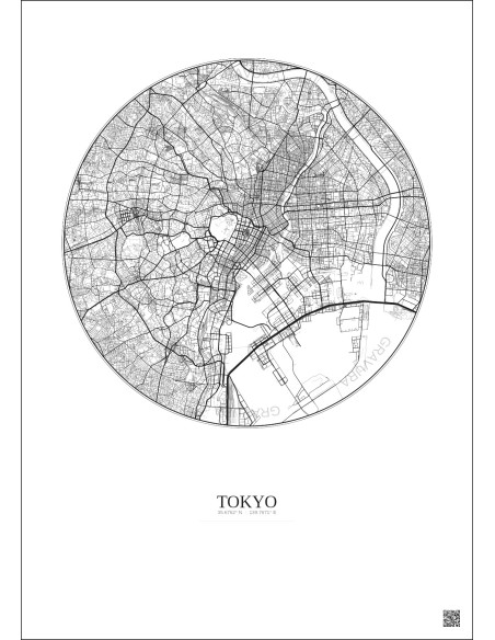 Tokyo City Map Poster 10km | Gravura – Light background