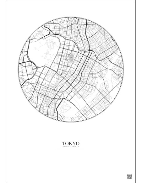 Affiche Tokyo – Poster carte de ville 2.5km | Gravura – Fond clair