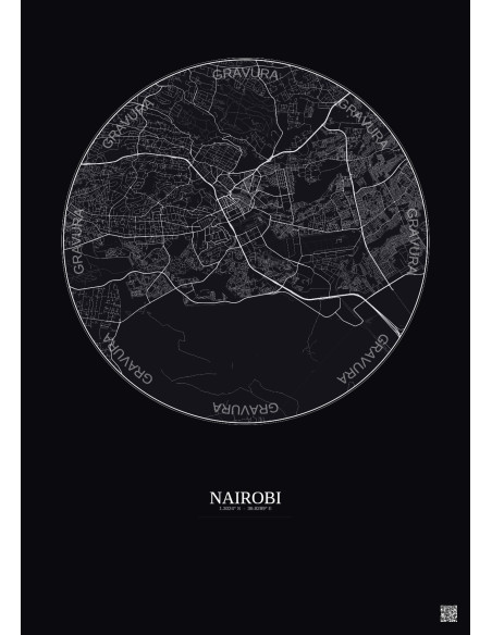 Affiche Nairobi – Poster carte de ville 10km | Gravura – Fond foncé