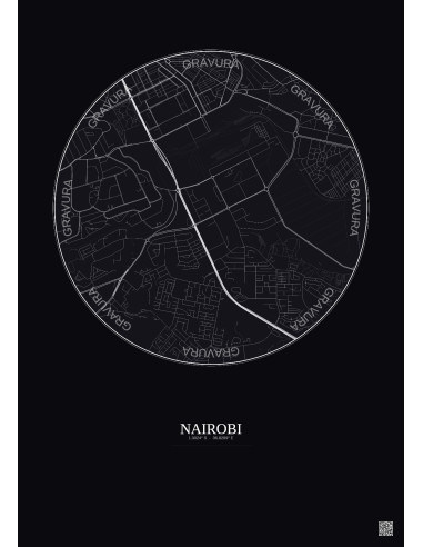 Affiche Nairobi – Poster carte de ville 2.5km | Gravura – Fond foncé