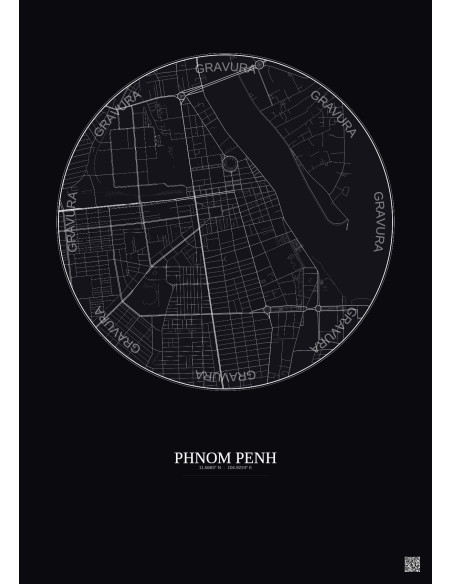 Affiche Phnom Penh – Poster carte de ville 2.5km | Gravura – Fond foncé