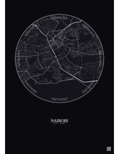 Nairobi City Map Poster 6km | Gravura – Dark background