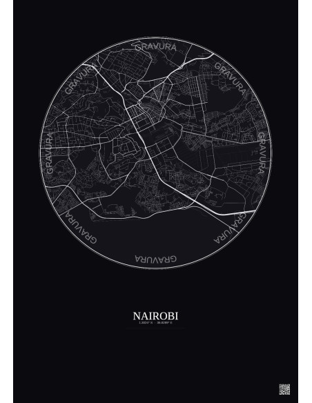 Nairobi City Map Poster 6km | Gravura – Dark background
