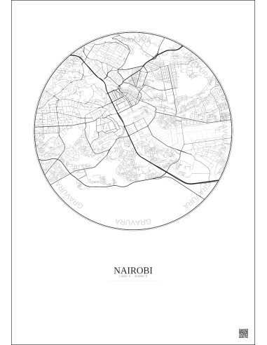 Affiche Nairobi – Poster carte de ville 6km | Gravura – Fond clair