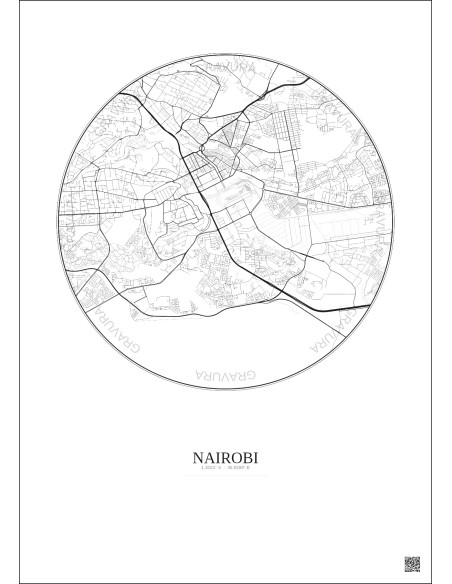 Affiche Nairobi – Poster carte de ville 6km | Gravura – Fond clair