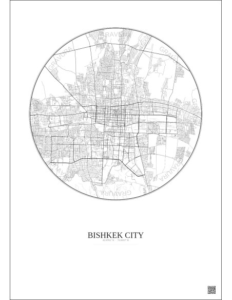 Affiche Bishkek City – Poster carte de ville 10km | Gravura – Fond clair