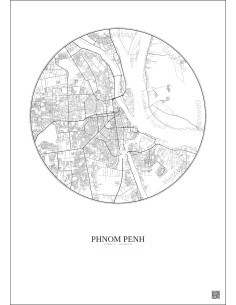 Affiche Phnom Penh – Poster carte de ville 10km | Gravura – Fond clair