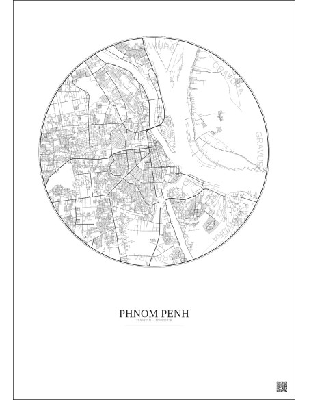 Phnom Penh City Map Poster 10km | Gravura – Light background