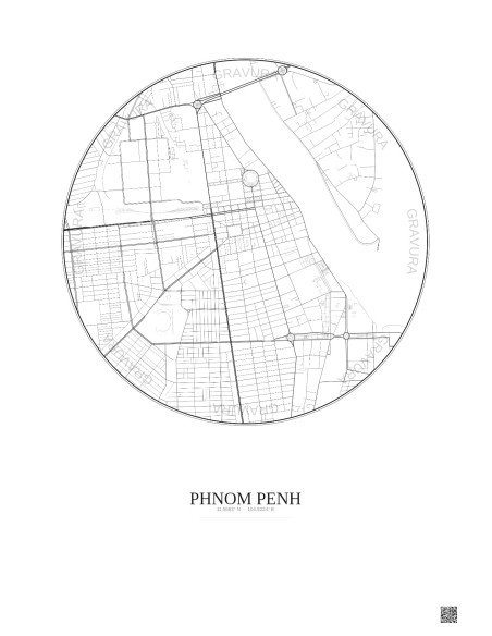 Affiche Phnom Penh – Poster carte de ville 2.5km | Gravura – Fond clair