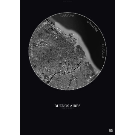 Affiche Buenos Aires – Poster vue satellite 10km N&B | Gravura – Fond foncé