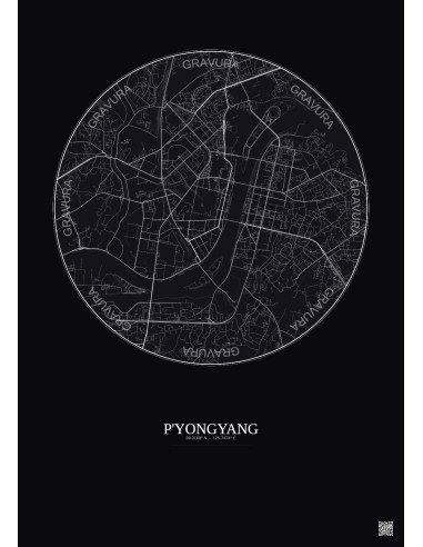 Affiche P Yongyang – Poster carte de ville 6km | Gravura – Fond foncé