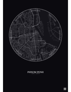 Affiche Phnom Penh – Poster carte de ville 6km | Gravura – Fond 