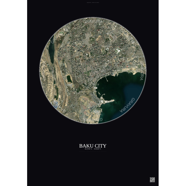 Affiche Baku City – Poster vue satellite 6km Couleur | Gravura – Fond foncé