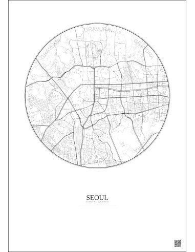 Seoul City Map Poster 2.5km | Gravura – Light background