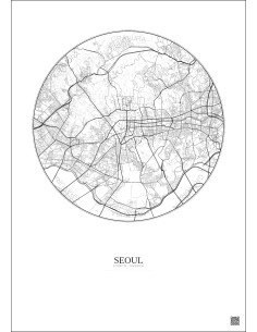 Affiche Seoul – Poster carte de ville 6km | Gravura – Fond clair