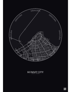 Affiche Kuwait City – Poster carte de ville 10km | Gravura – Fond foncé