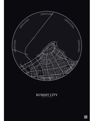 Affiche Kuwait City – Poster carte de ville 10km | Gravura – Fond foncé