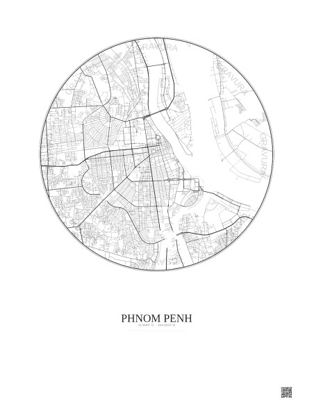 Affiche Phnom Penh – Poster carte de ville 6km | Gravura – Fond clair