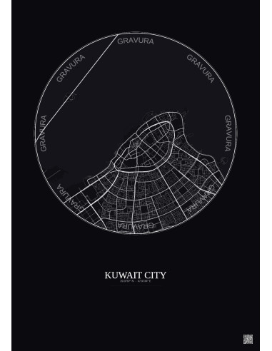 Affiche Kuwait City – Poster carte de ville 6km | Gravura – Fond foncé