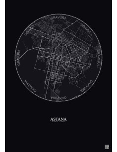 Affiche Astana – Poster carte de ville 10km | Gravura – Fond foncé