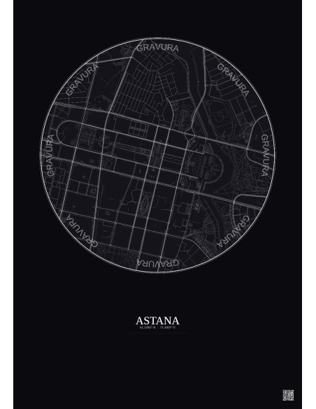 Astana City Map Poster 2.5km | Gravura – Dark background