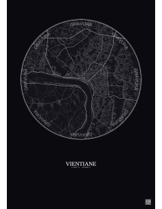 Affiche Vientiane – Poster carte de ville 10km | Gravura – Fond foncé