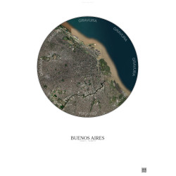 Affiche Buenos Aires – Poster vue satellite 10km Couleur | Gravura – Fond clair