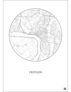 Affiche Vientiane – Poster carte de ville 10km | Gravura – Fond clair