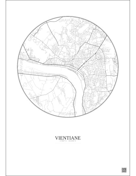 Vientiane City Map Poster 6km | Gravura – Light background