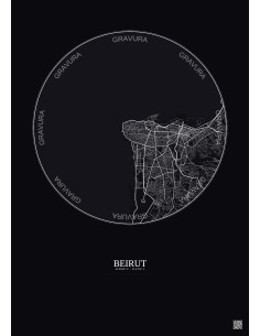 Beirut City Map Poster 10km | Gravura – Dark background