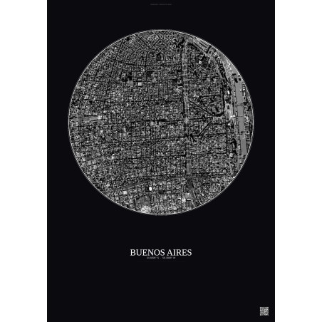 Affiche Buenos Aires – Poster vue satellite 2.5km N&B | Gravura – Fond foncé