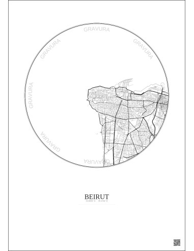 Affiche Beirut – Poster carte de ville 6km | Gravura – Fond clair