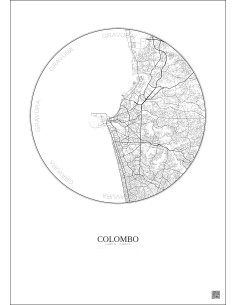 Affiche Colombo – Poster carte de ville 10km | Gravura – Fond clair