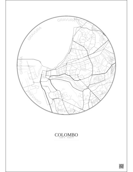 Affiche Colombo – Poster carte de ville 2.5km | Gravura – Fond clair