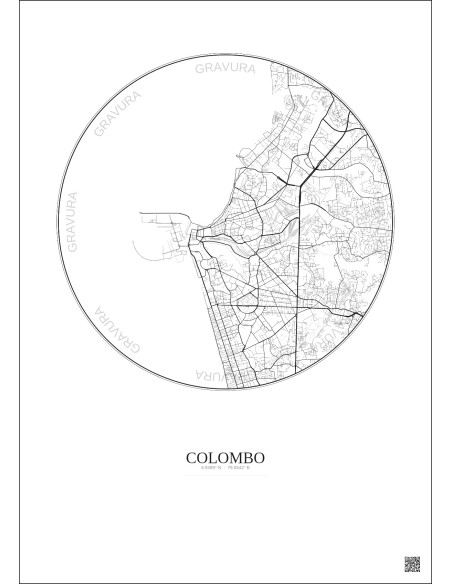 Affiche Colombo – Poster carte de ville 6km | Gravura – Fond clair