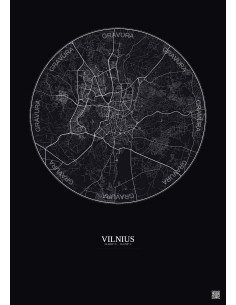 Affiche Vilnius – Poster carte de ville 10km | Gravura – Fond foncé