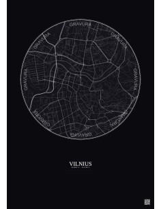 Affiche Vilnius – Poster carte de ville 2.5km | Gravura – Fond foncé