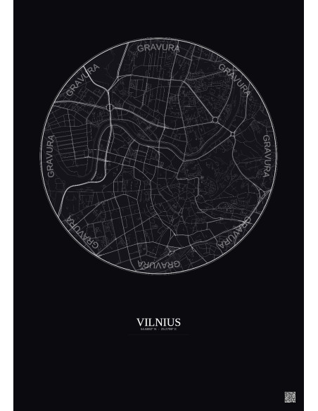 Affiche Vilnius – Poster carte de ville 2.5km | Gravura – Fond foncé